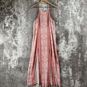 Sadie x Sage Dress Small Women Anthrpologie Pink Boho Detail Midi Leg Slit Flowy